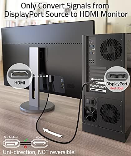 4K DisplayPort למתאם HDMI [לא USB] [מהירות גבוהה, 2K 60Hz, 1080p 120Hz] יציאת תצוגה יחידה-כיוונית DP ל- HDMI מתאם פסיבי